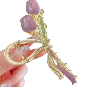 $20(2 for $30) Metal Hair Claw Clip With Painted Purple Tulip Flowers Crab Clip
